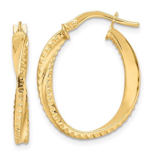 14K Yellow Gold Polished Twisted Oval Hoop Earrings