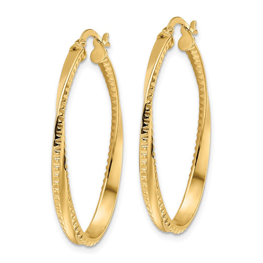 14K Yellow Gold Polished Twisted Oval Hoop Earrings