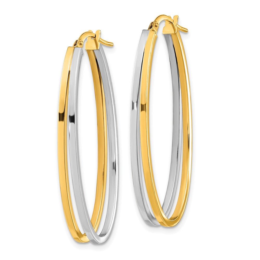 14K Two-Tone Gold Polished Oval Double Hoop Earrings