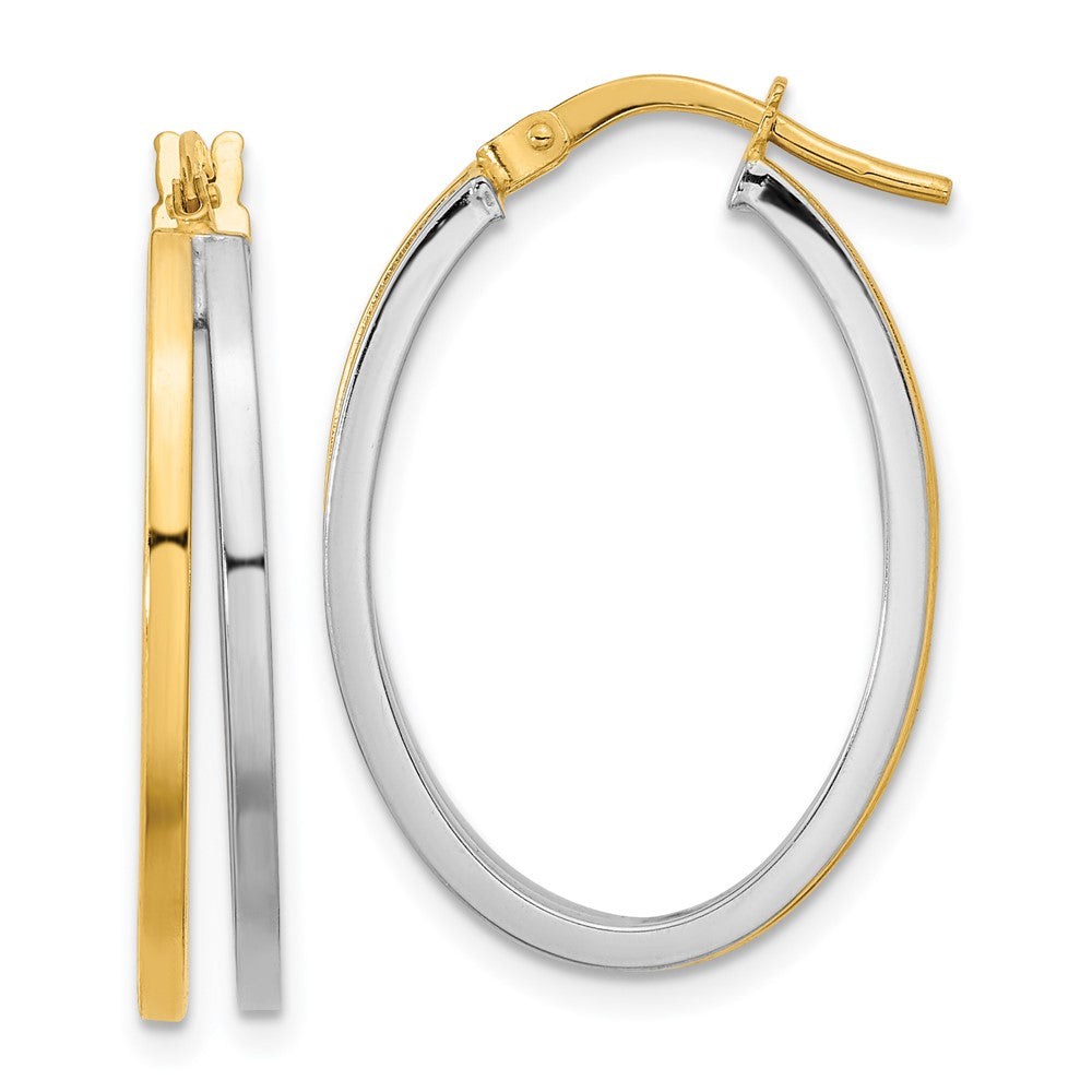 14K Two-Tone Gold Polished Oval Double Hoop Earrings