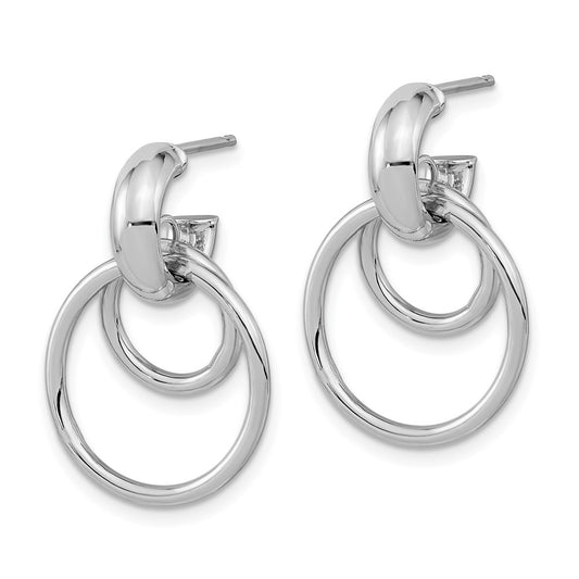 14K White Gold Polished Fancy Post Dangle Hoop Earrings