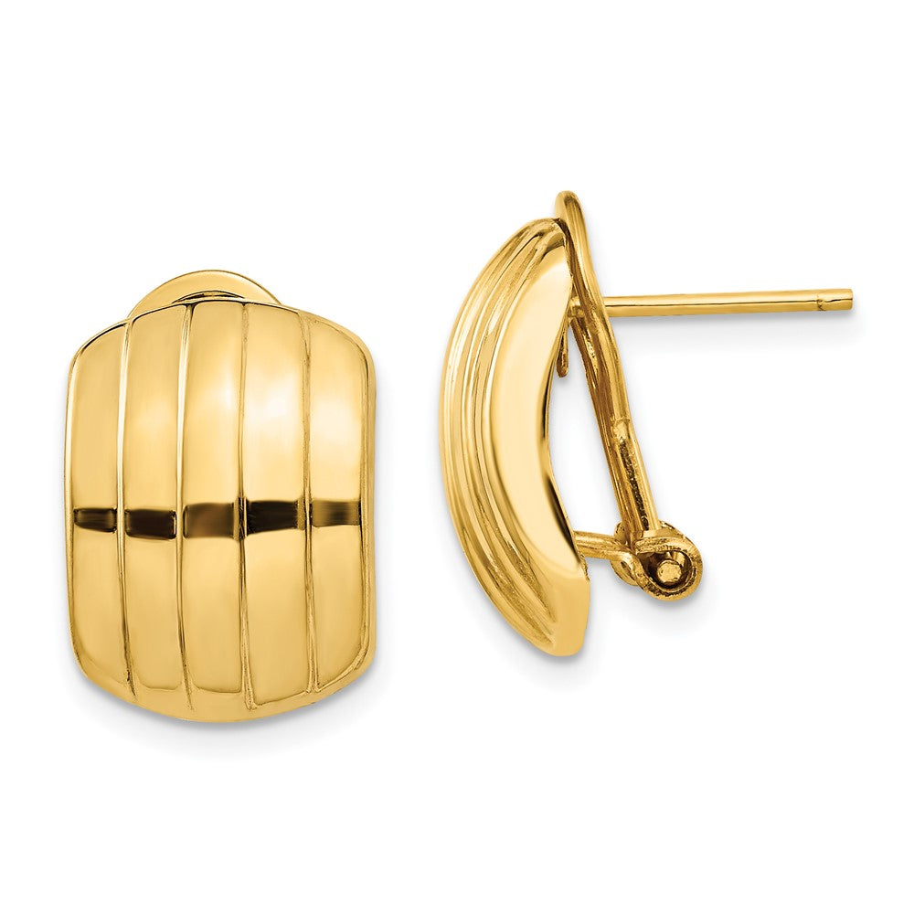 14K Yellow Gold Polished Ribbed Omega Back Post Earrings