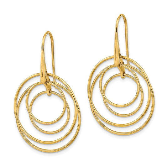 14K Yellow Gold Polished Circles Dangle Earrings