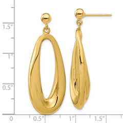 14K Yellow Gold Polished Hollow Oval Hollow Post Dangle Earrings