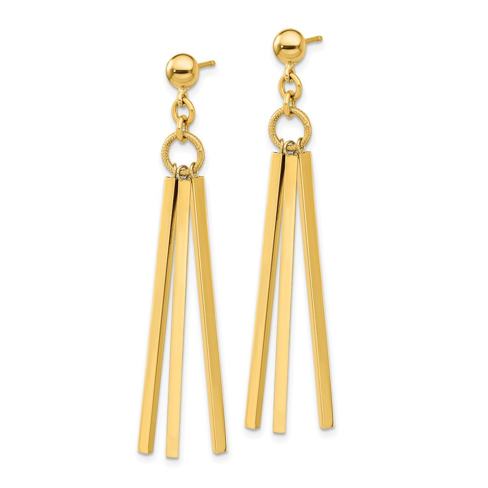 14K Yellow Gold Polished 3 Bar Post Dangle Earrings