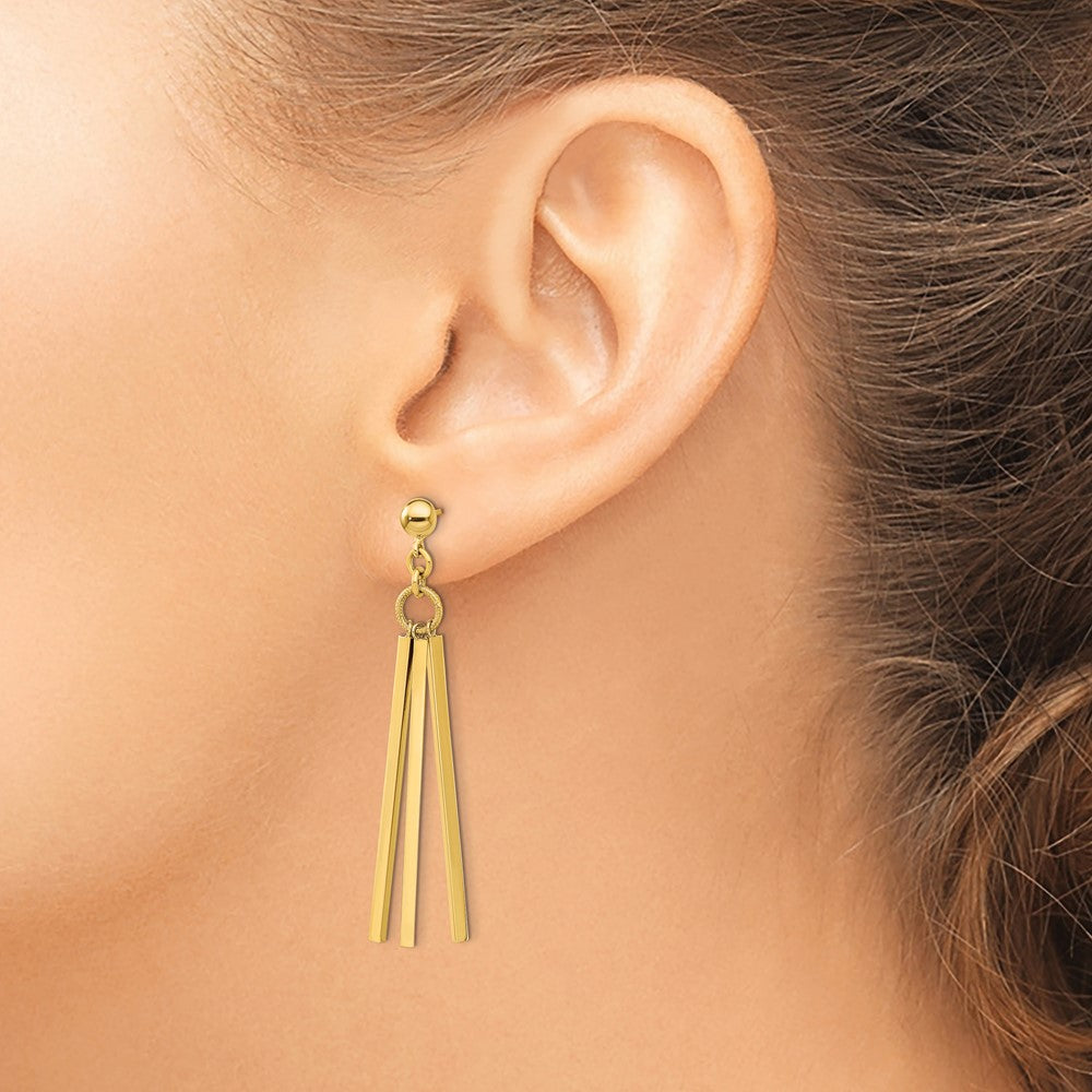 14K Yellow Gold Polished 3 Bar Post Dangle Earrings