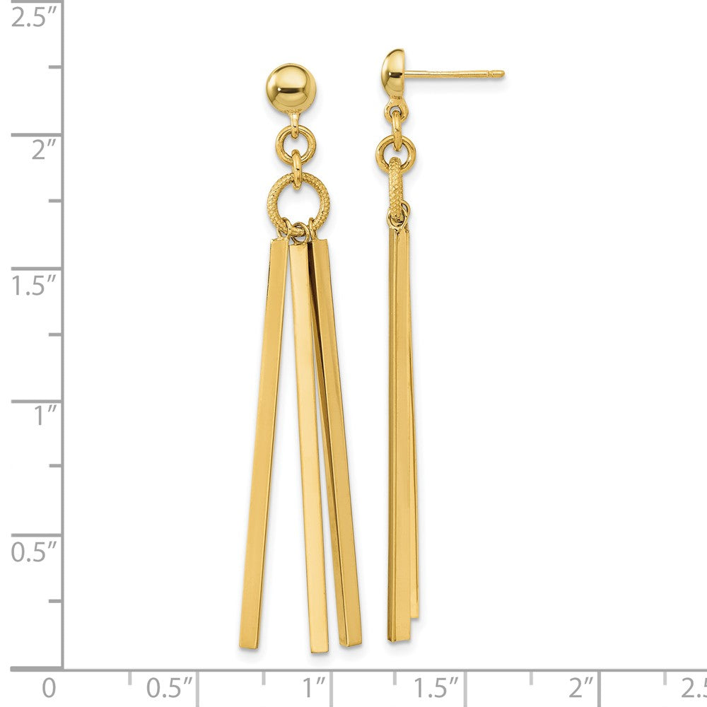 14K Yellow Gold Polished 3 Bar Post Dangle Earrings