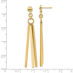 14K Yellow Gold Polished 3 Bar Post Dangle Earrings