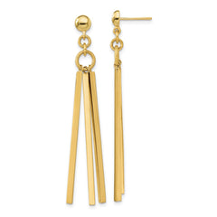 14K Yellow Gold Polished 3 Bar Post Dangle Earrings