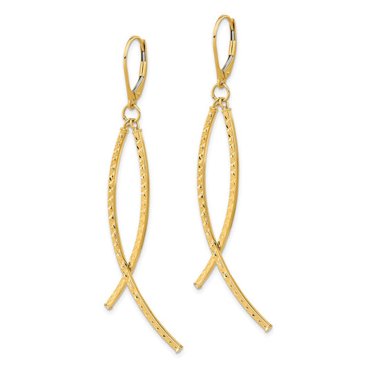 14K Yellow Gold Polished Diamond-cut Fancy Dangle Leverback Earrings