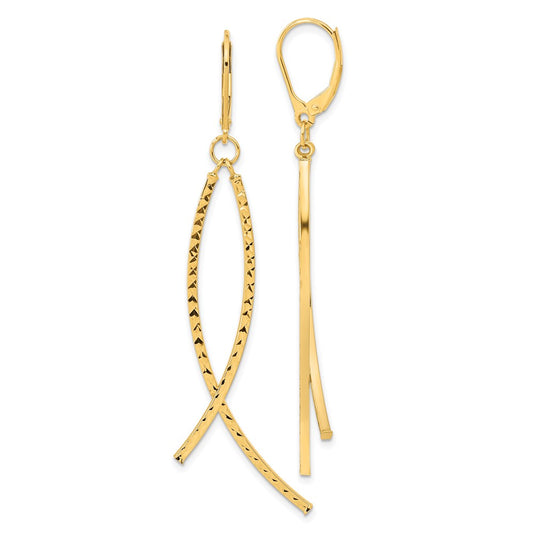 14K Yellow Gold Polished Diamond-cut Fancy Dangle Leverback Earrings