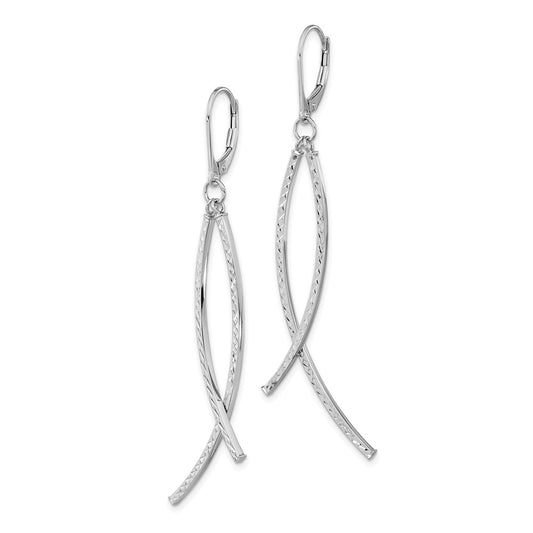 14K White Gold Polished Diamond-cut Fancy Dangle Leverback Earrings