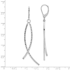 14K White Gold Polished Diamond-cut Fancy Dangle Leverback Earrings