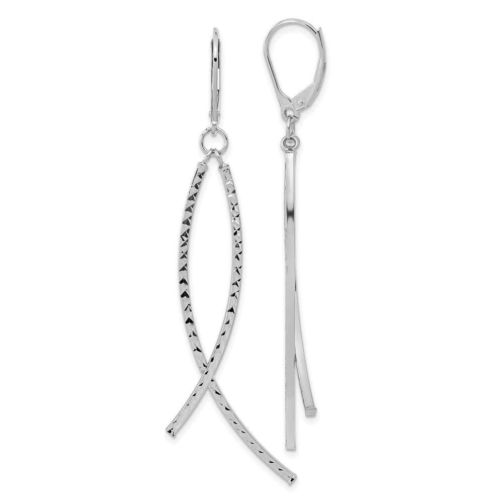 14K White Gold Polished Diamond-cut Fancy Dangle Leverback Earrings