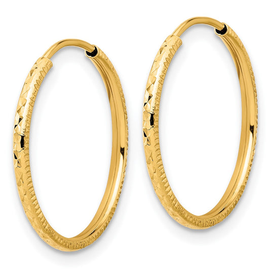 14K Yellow Gold Diamond-cut 1.50mm Endless Hoop Earrings