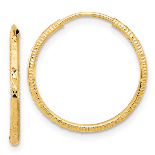 14K Yellow Gold Diamond-cut 1.50mm Endless Hoop Earrings