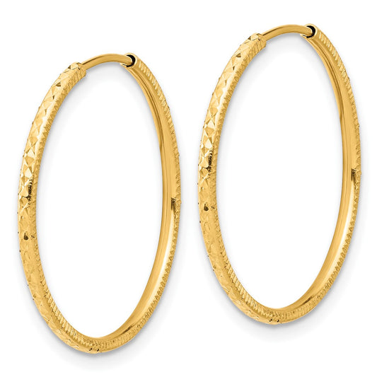 14K Yellow Gold Diamond-cut 1.50mm Endless Hoop Earrings