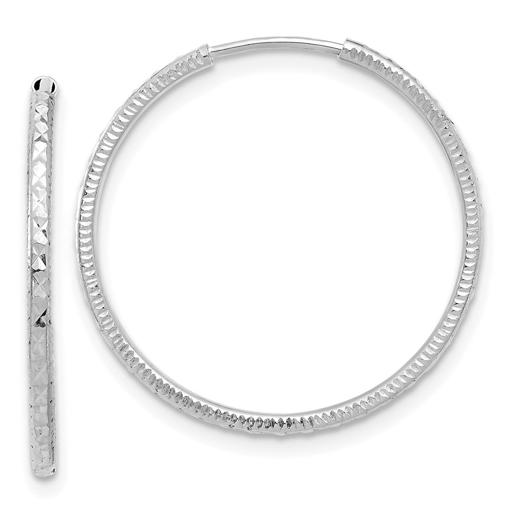 14K White Gold Diamond-cut 1.50mm Endless Hoop Earrings