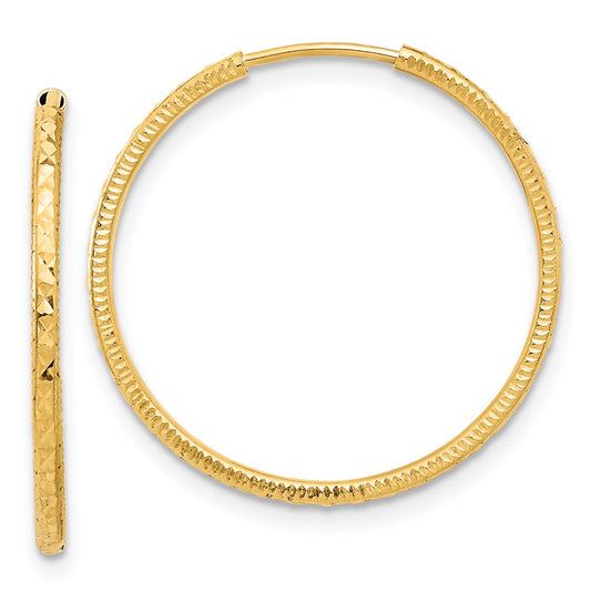 14K Yellow Gold Diamond-cut 1.50mm Endless Hoop Earrings