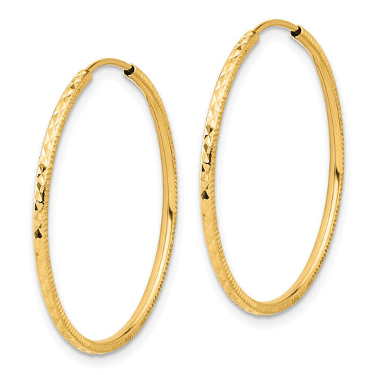 14K Yellow Gold Diamond-cut 1.50mm Endless Hoop Earrings