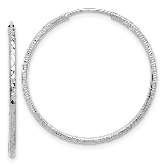 14K White Gold Diamond-cut 1.50mm Endless Hoop Earrings