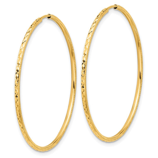 14K Yellow Gold Diamond-cut 1.50mm Endless Hoop Earrings