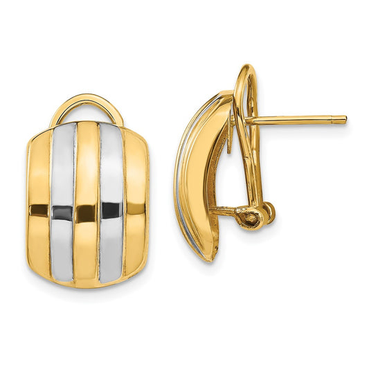 14K Two-Tone Gold Ribbed Omega Back Post Earrings