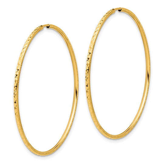 14K Yellow Gold Diamond-cut 1.50mm Endless Hoop Earrings