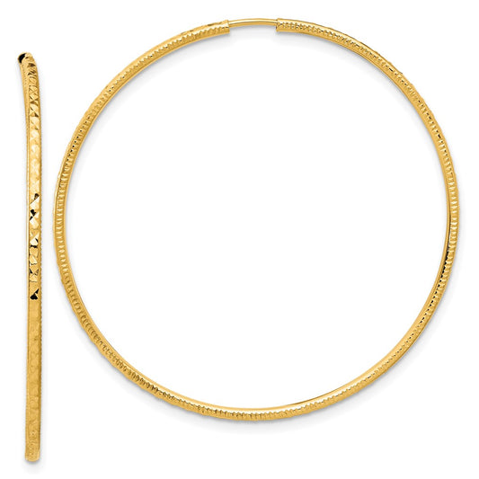 14K Yellow Gold Diamond-cut 1.50mm Endless Hoop Earrings