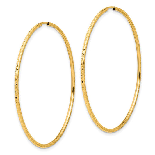 14K Yellow Gold Diamond-cut 1.50mm Endless Hoop Earrings