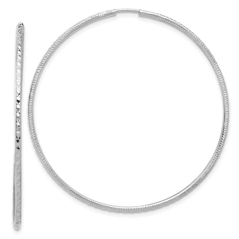 14K White Gold Diamond-cut 1.50mm Endless Hoop Earrings