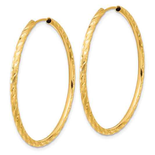 14K Yellow Gold Polished and Satin Diamond-cut 2.00mm Endless Hoop Earrings