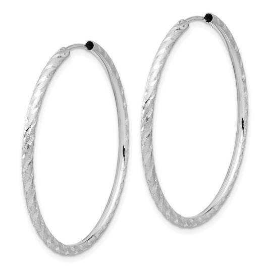 14K White Gold Polished and Satin Diamond-cut 2.00mm Endless Hoop Earrings