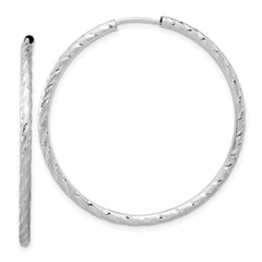 14K White Gold Polished and Satin Diamond-cut 2.00mm Endless Hoop Earrings