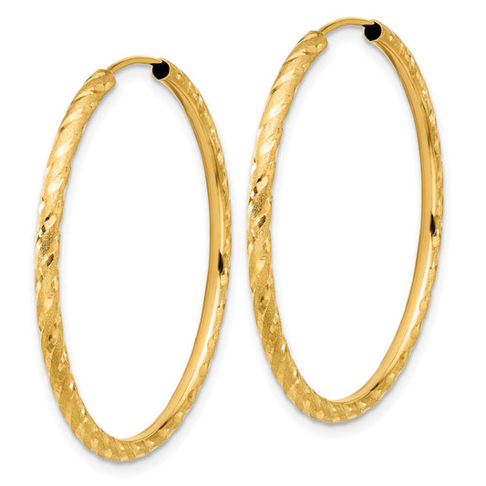 14K Yellow Gold Polished and Satin Diamond-cut 2.00mm Endless Hoop Earrings