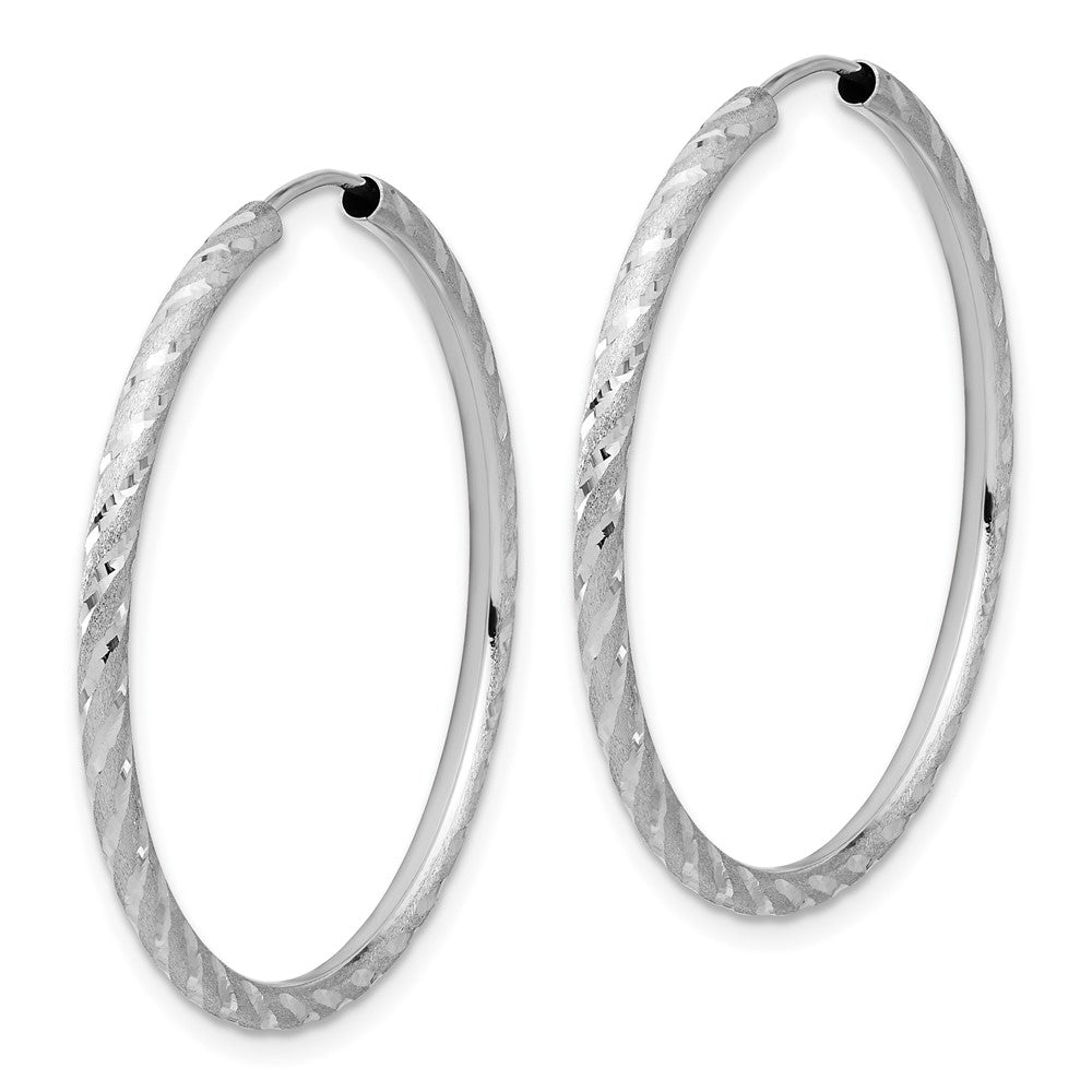 14K White Gold Polished and Satin Diamond-cut 2.00mm Endless Hoop Earrings