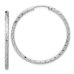 14K White Gold Polished and Satin Diamond-cut 2.00mm Endless Hoop Earrings