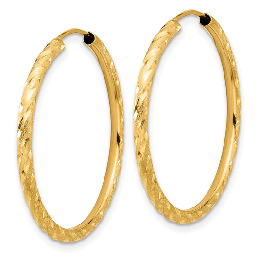 14K Yellow Gold Polished and Satin Diamond-cut 2.00mm Endless Hoop Earrings