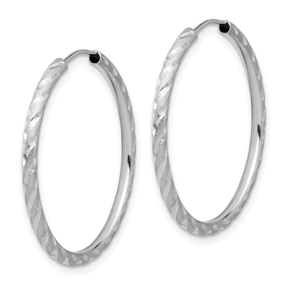 14K White Gold Polished and Satin Diamond-cut 2.00mm Endless Hoop Earrings