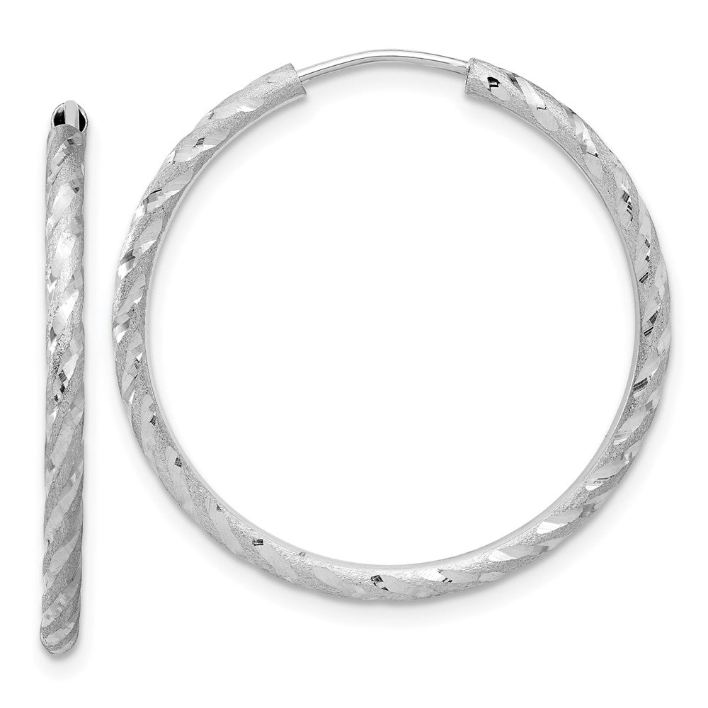 14K White Gold Polished and Satin Diamond-cut 2.00mm Endless Hoop Earrings