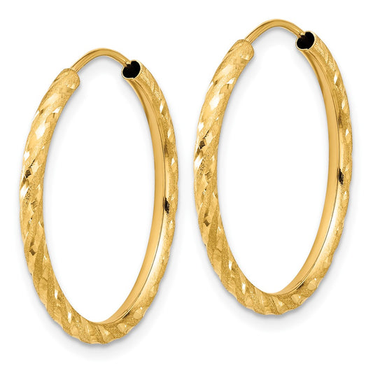 14K Yellow Gold Polished and Satin Diamond-cut 2.00mm Endless Hoop Earrings