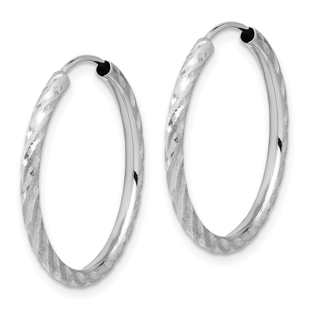 14K White Gold Polished and Satin Diamond-cut 2.00mm Endless Hoop Earrings