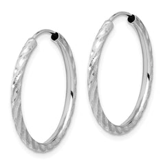 14K White Gold Polished and Satin Diamond-cut 2.00mm Endless Hoop Earrings