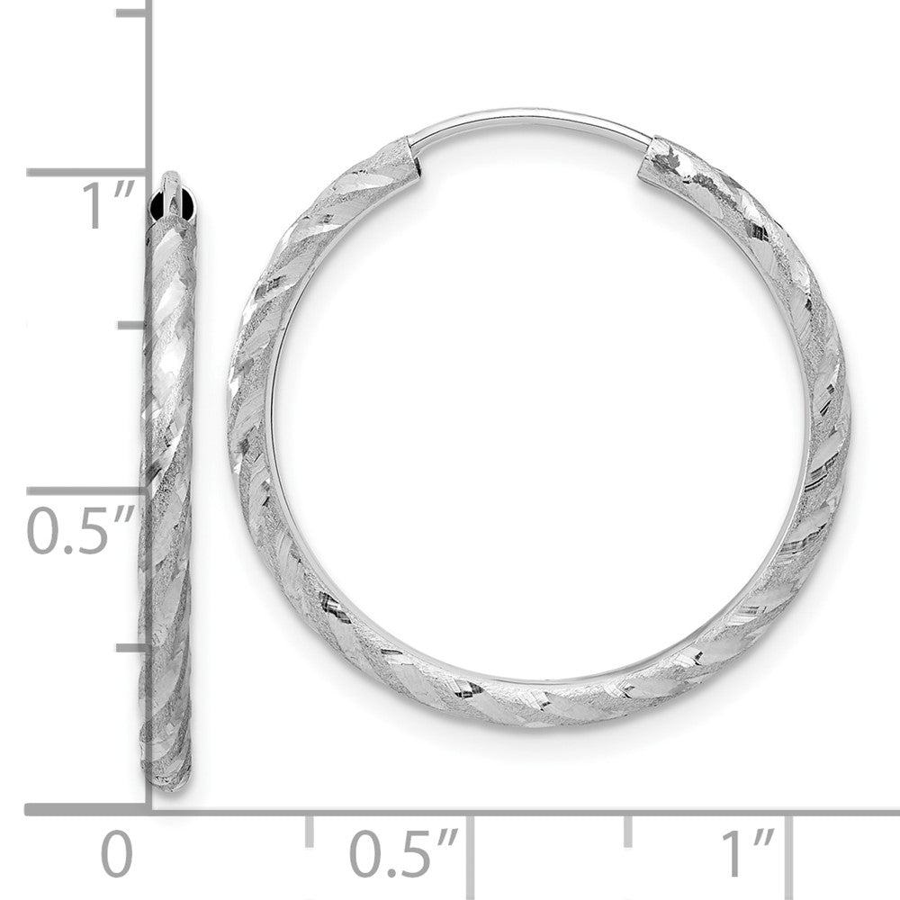 14K White Gold Polished and Satin Diamond-cut 2.00mm Endless Hoop Earrings