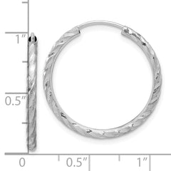 14K White Gold Polished and Satin Diamond-cut 2.00mm Endless Hoop Earrings