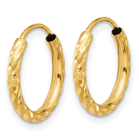 14K Yellow Gold Polished and Satin Diamond-cut 2.00mm Endless Hoop Earrings