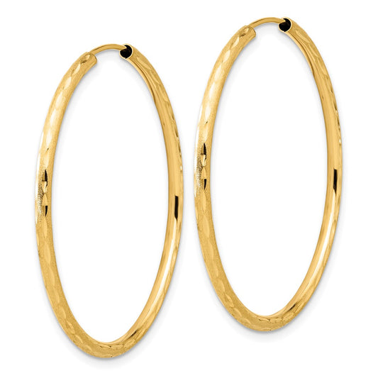 14K Yellow Gold Polished and Satin Diamond-cut 2.00mm Endless Hoop Earrings