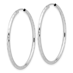 14K White Gold Polished and Satin Diamond-cut 2.00mm Endless Hoop Earrings