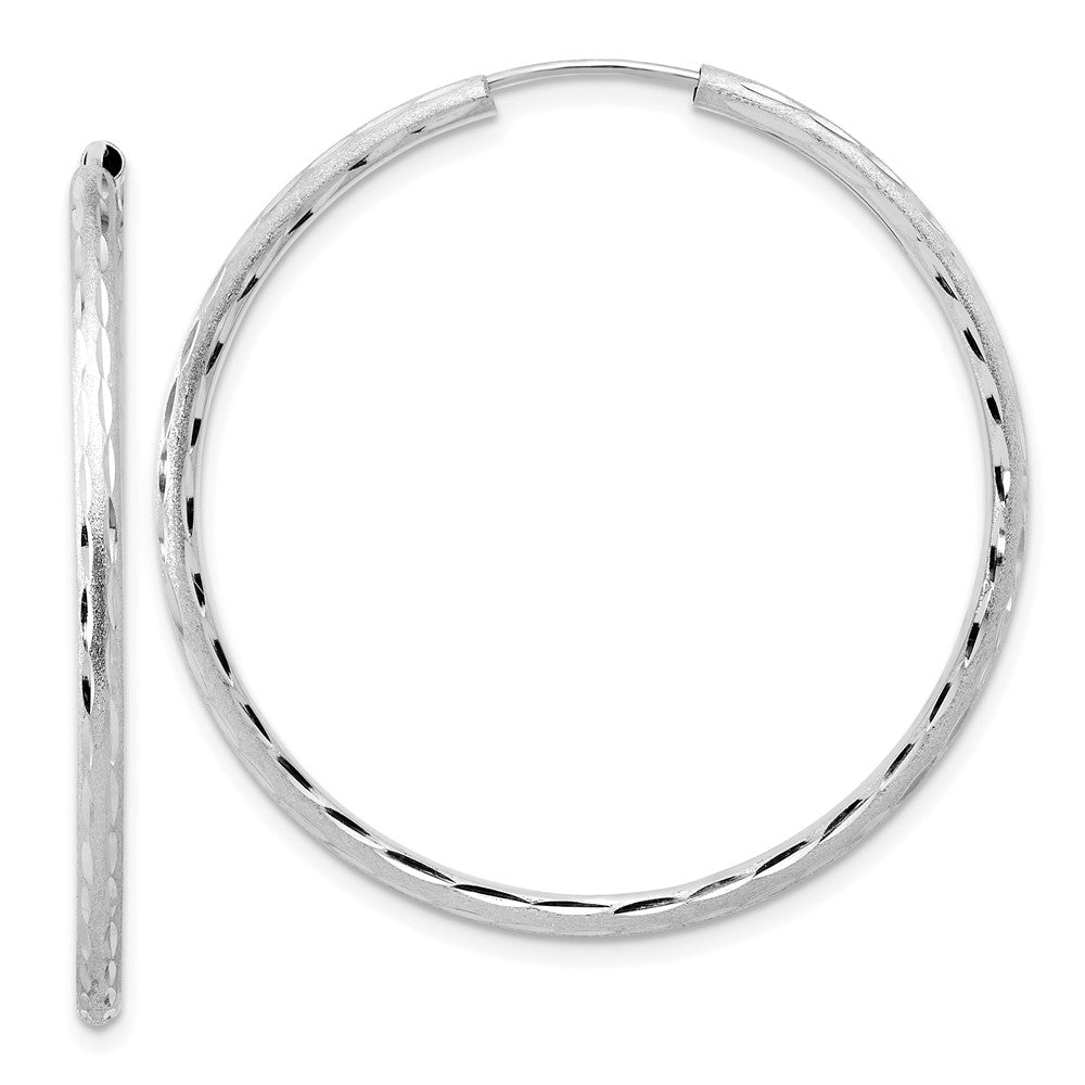 14K White Gold Polished and Satin Diamond-cut 2.00mm Endless Hoop Earrings