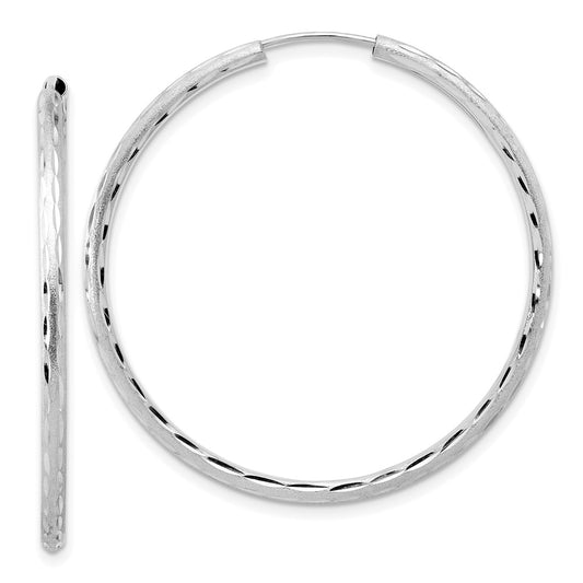 14K White Gold Polished and Satin Diamond-cut 2.00mm Endless Hoop Earrings